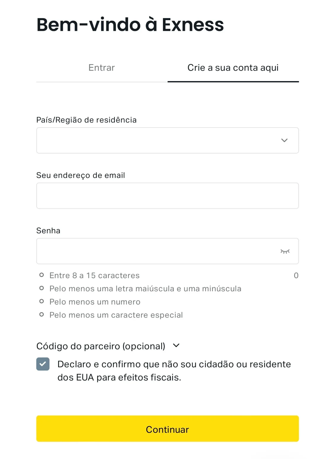 Acesse sua área pessoal por meio do aplicativo móvel Exness.