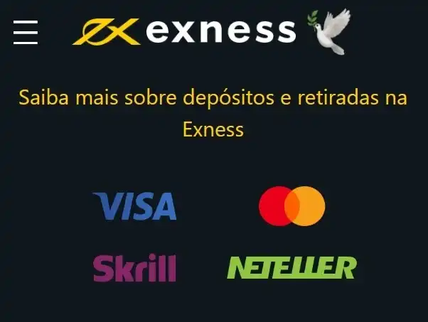 Métodos de depósito Exness disponíveis