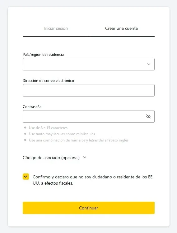 Regístrate en Exness: crea una cuenta.