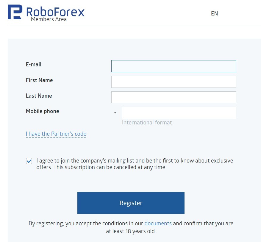 Cómo registrar una cuenta en RoboForex
